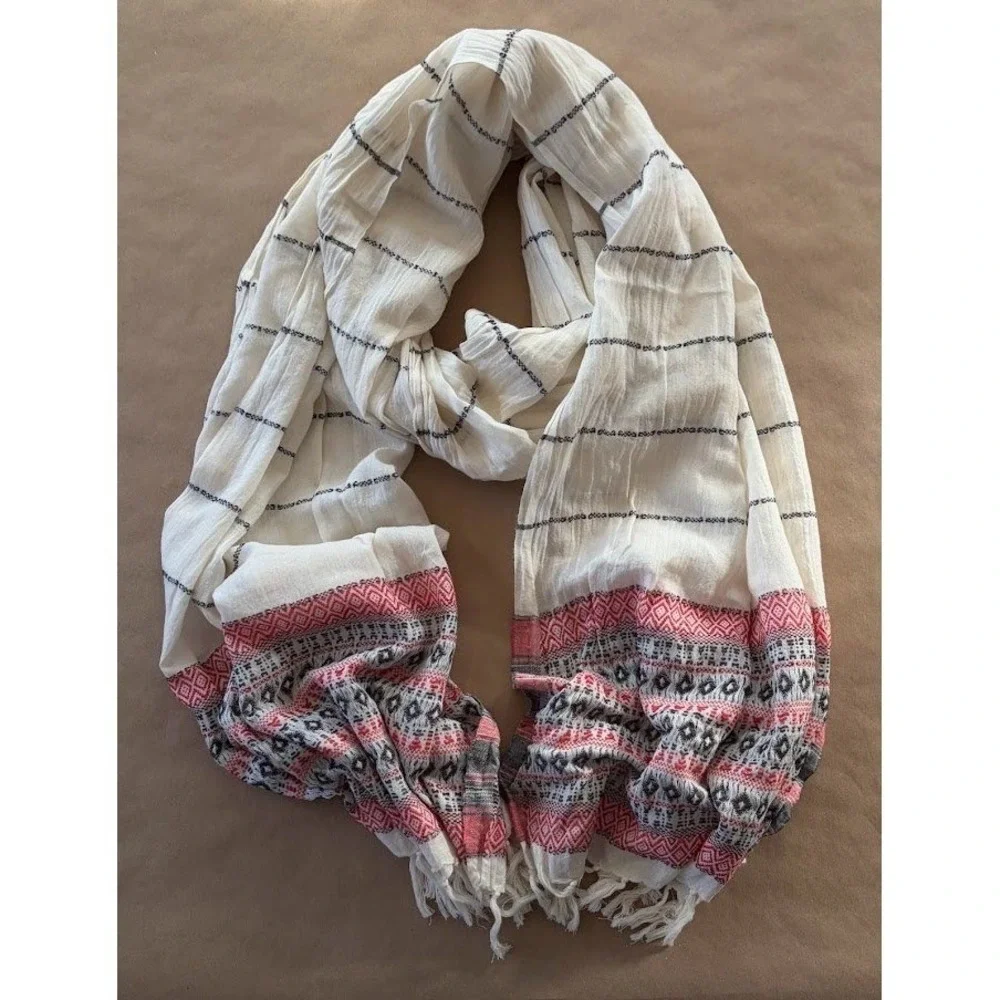 Madewell Geometric Woven Striped Cotton Scarf Shawl NWT Fringe Gypsy Boho Ethnic